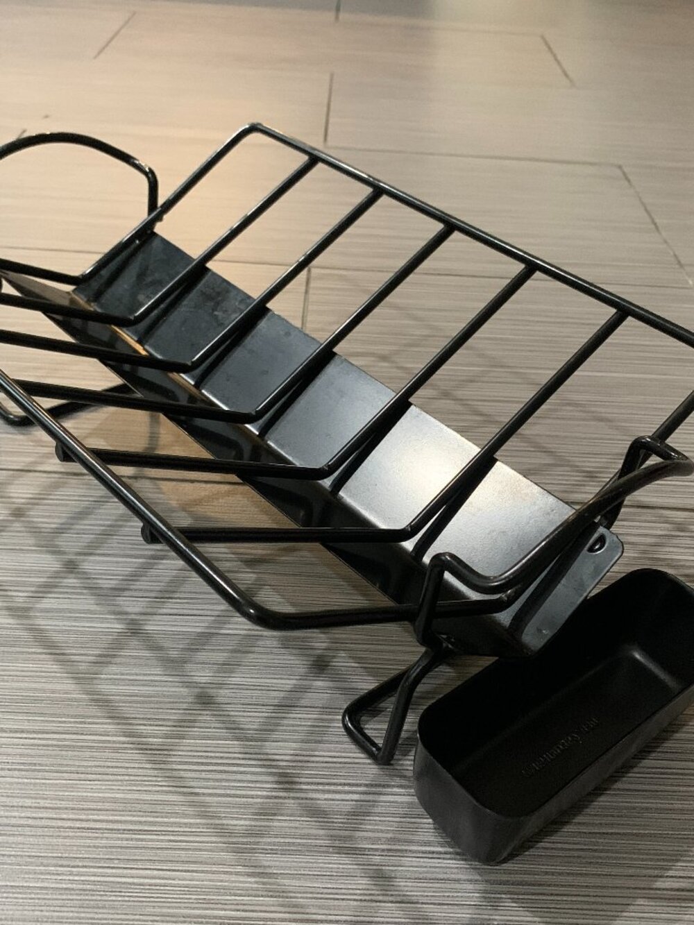Black Metal V-Rack Roasting Stand with Removable Grease Tray – Patent D356990